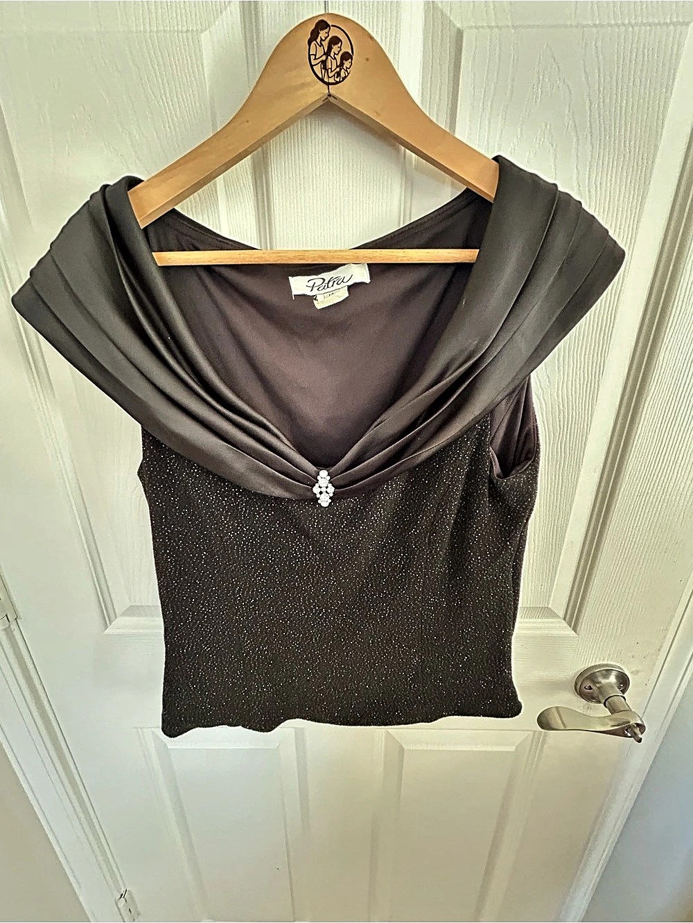 Patra Black Draped Neckline Top Size 14 Like New